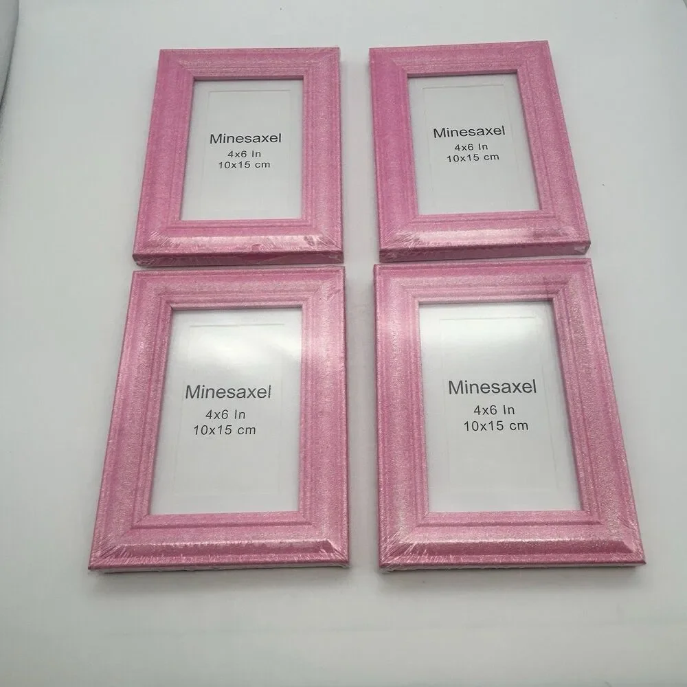 Pink Glitter 5x7 Picture Frames 4-Pack w/ 4x6 Mat New Sealed Wall/Tabletop